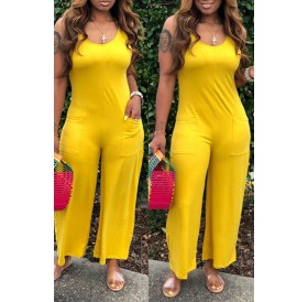 Lovely Casual Pocket Patched Yellow One-piece Jumpsuit