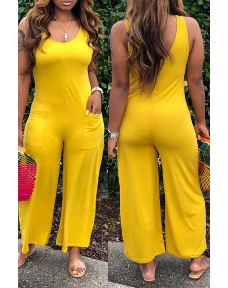 Lovely Casual Pocket Patched Yellow One-piece Jumpsuit