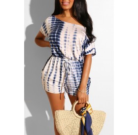 Lovely Casual Printed Lace-up White One-piece Romper