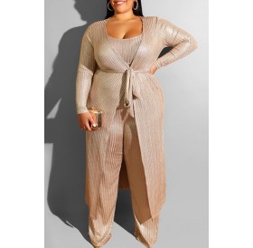 Lovely Casual Loose Gold Plus Size Three-piece Pants Set
