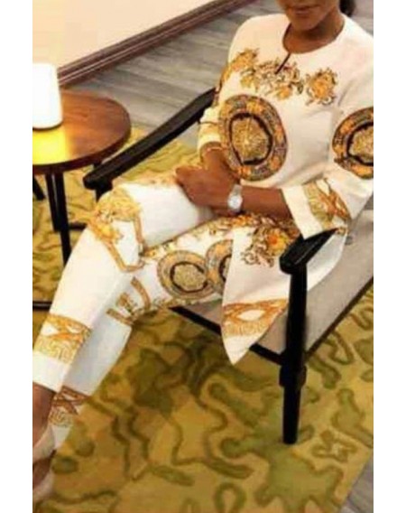 Lovely Casual Printed White Plus Size Two-piece Pants Set