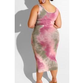Lovely Casual Tie-dye Pink Plus Size Two-piece Skirt Set