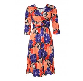 Lovely Casual V Neck Printed Purple Mid Calf Plus Size Dress