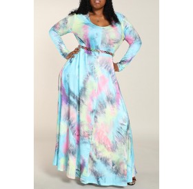 Lovely Casual V Neck Printed Multicolor Floor Length Plus Size Dress