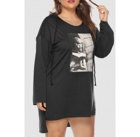 Lovely Casual Hooded Collar Black Plus Size Mini Dress