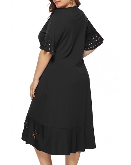 Lovely Stylish O Neck Hollow-out Black Knee Length A Line Dress