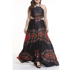 Lovely Bohemian Hollow-out Black Floor Length Plus Size Dress