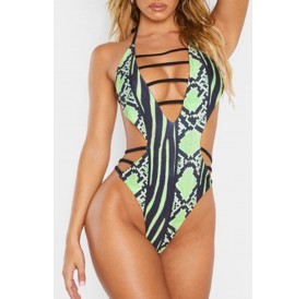 Lovely Hollow-out Green One-piece Swimwear