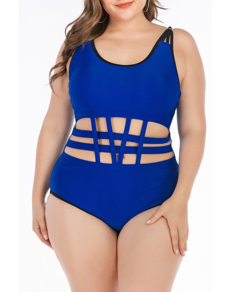 Lovely Hollow-out Blue Plus Size One-piece Swimwear