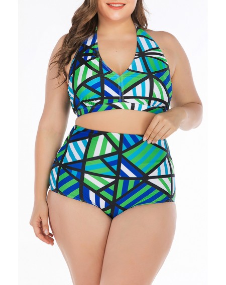 Lovely Print Green Plus Size Two-piece Swimwear