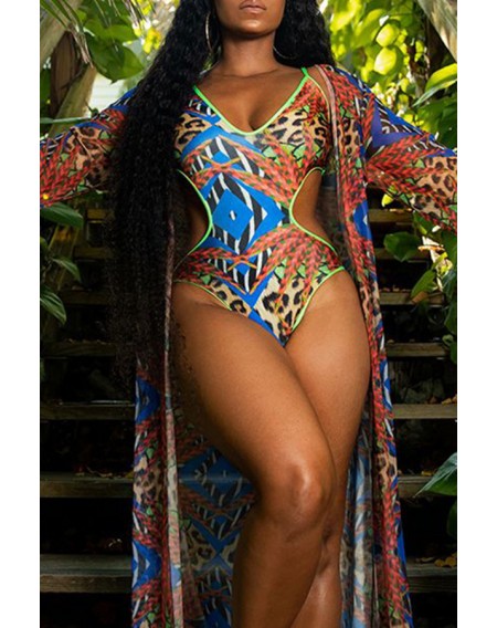 Lovely Basic Hollow-out Multicolor Plus Size One-piece Swimwear