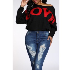 Lovely Casual Letter Black Sweater