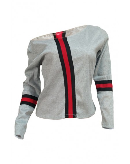 Lovely Casual Sloping Shoulder Patchwork Light Grey Sweaters