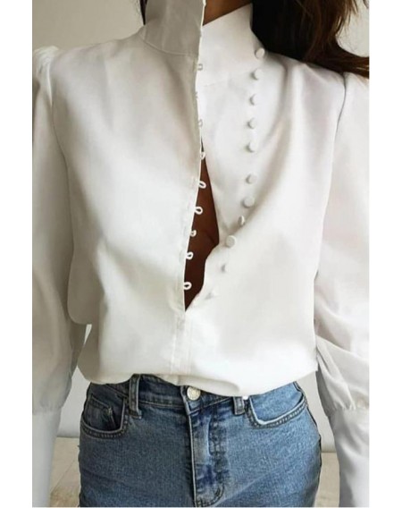 Lovely Trendy Turndown Collar Buttons Design White Blouse