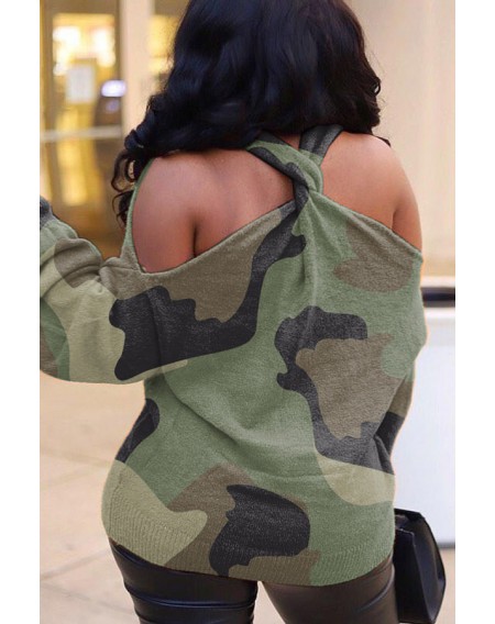 Lovely Casual Halter Camouflage Printed Sweater