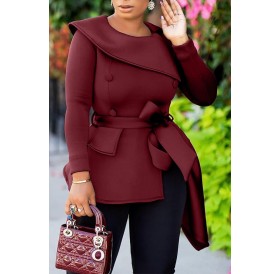 Lovely Casual Asymmetrical Wine Red Blouse