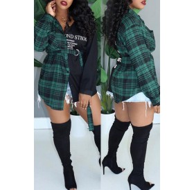 Lovely Casual Turndown Collar Plaid Printed Green Blouse