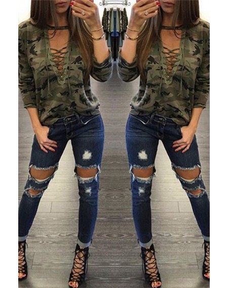 Lovely Casual Printed Army Green T-shirt