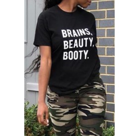 Lovely Casual Letters Printed Black T-shirt