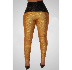 Lovely Casual Patchwork Sequined Gold Pants