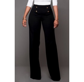 LovelyTrendy High Waist Double-breasted Decorative Black Polyester Pants