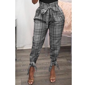 Lovely Casual Plaid Printed Grey Pants