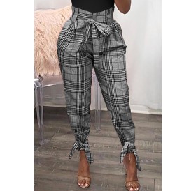 Lovely Casual Plaid Printed Grey Pants