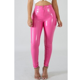 Lovely Fashion Rose Red PU Skinny Pants