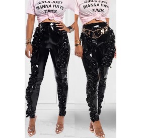 Lovely Trendy Flounce Design Black Pants