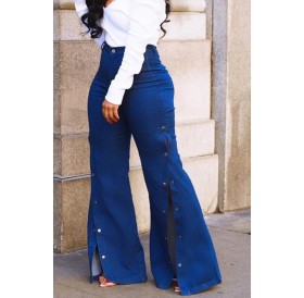 Lovely Stylish High Waist Side Split Blue Jeans