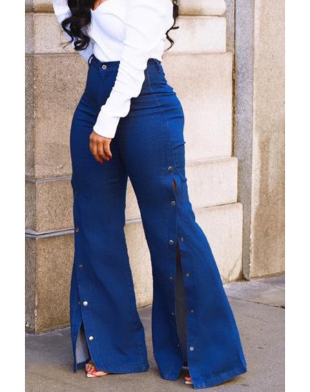 Lovely Stylish High Waist Side Split Blue Jeans