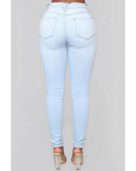 Lovely Casual Skinny Baby Blue Jeans