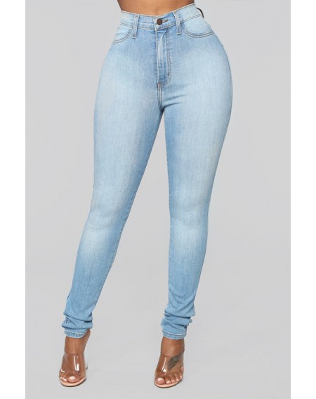 Lovely Stylish High Waist Zipper Design Blue Jeans