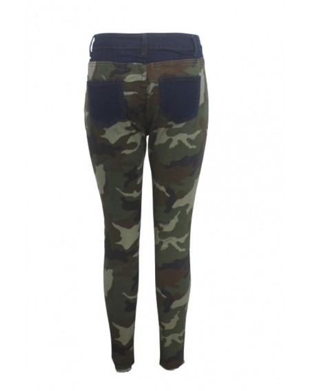 Lovely Casual Broken Holes Camouflage Printed Jeans