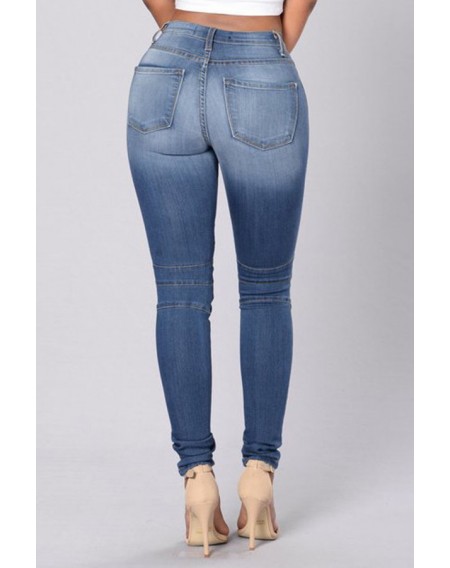 Lovely Trendy Patchwork Baby Blue Jeans