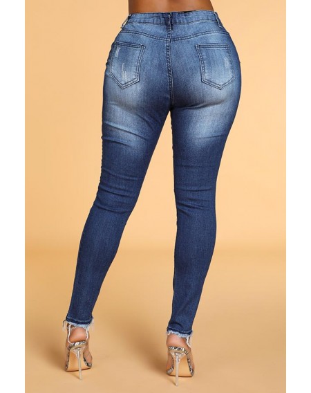 Lovely Trendy Ruffle Patchwork Blue Jeans
