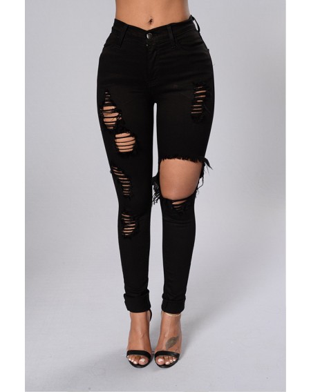 Lovely Leisure Hollow-out Black Jeans