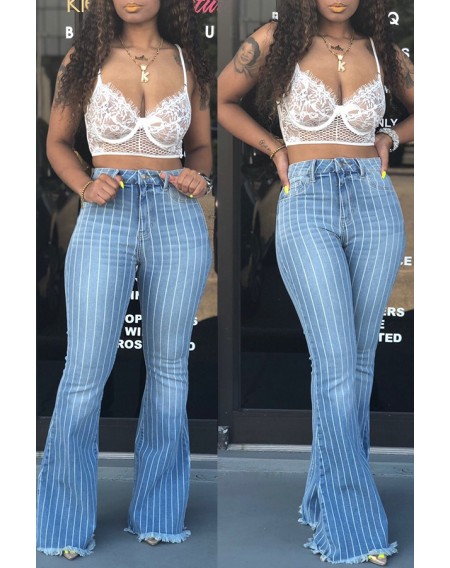 Lovely Trendy Striped Baby Blue Jeans