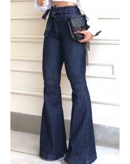 Lovely Retro Lace-up Dark Blue Jeans