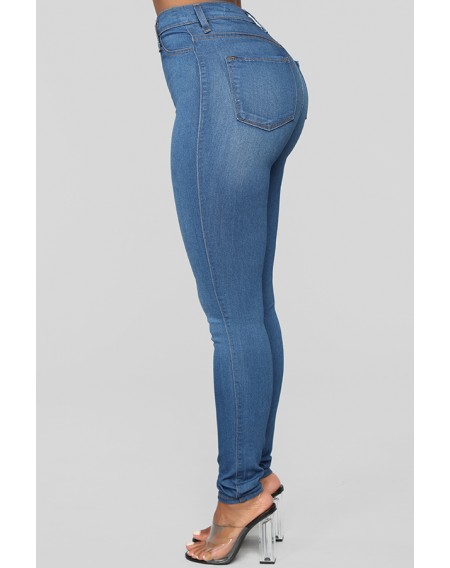 Lovely Casual Zipper Design Blue Jeans