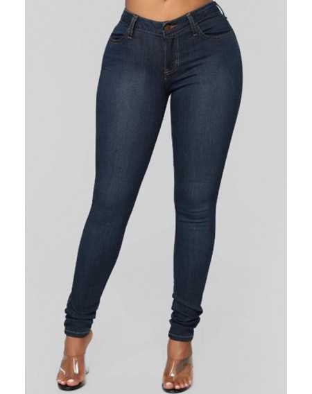 Lovely Casual Skinny Deep Blue Jeans