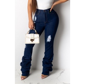 Lovely Casual Ruffle Design Blue Jeans