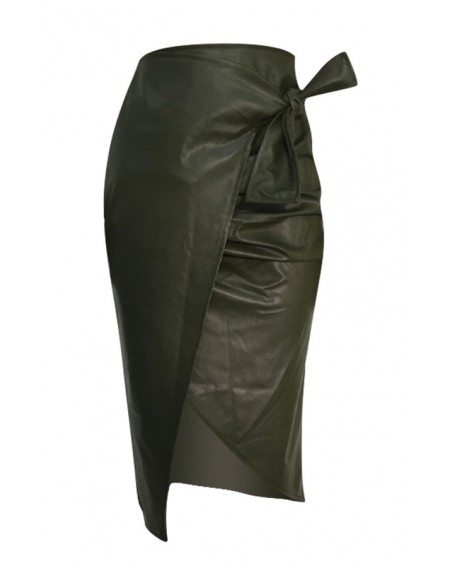 Lovely Casual Asymmetrical Blackish Green PU Knee Length Skirt