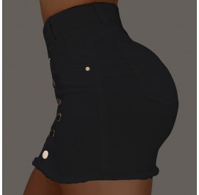 Lovely Casual Buttons Design Black Mini Skirt