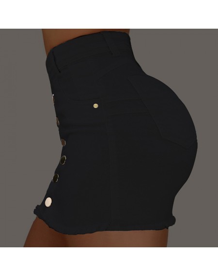 Lovely Casual Buttons Design Black Mini Skirt