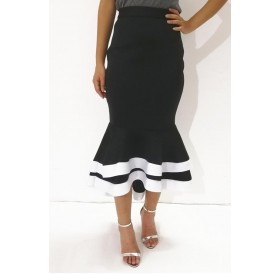 Lovely Sweet Ruffle Patchwork Black Mid Calf  Skirt