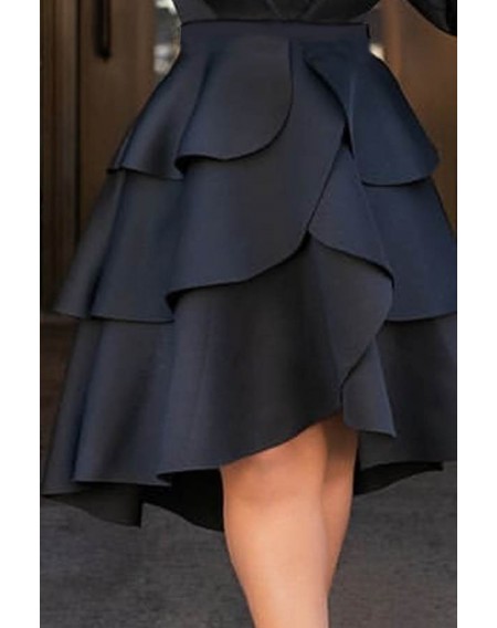 Lovely Chic Asymmetrical Black Knee Length Skirt