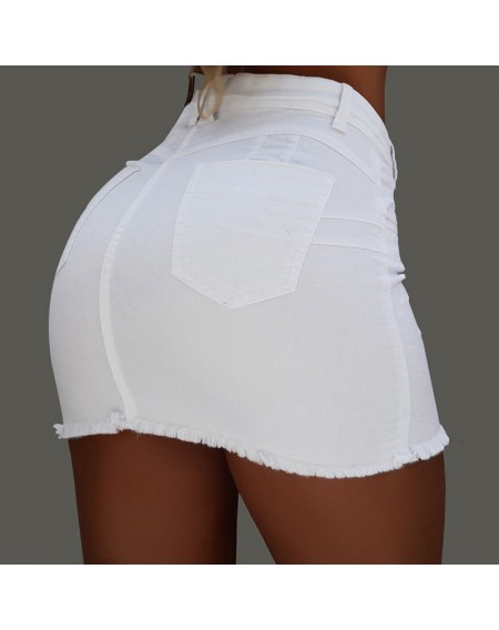 Lovely Casual Buttons Design White Mini Skirt