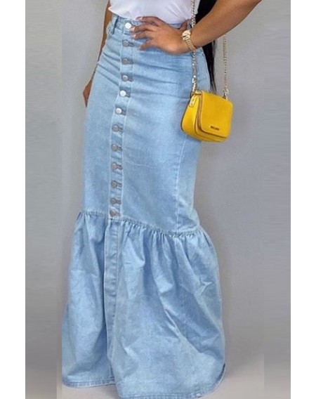 Lovely Casual Patchwork Baby Blue Skirt
