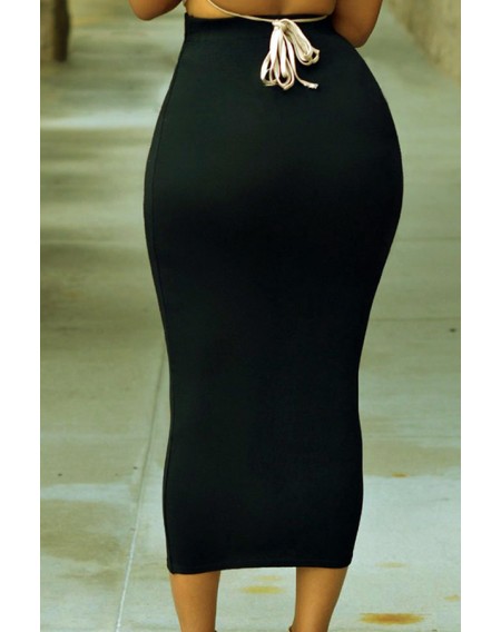Lovely Casual Basic Skinny Black Mid Calf Skirt